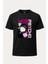 Mob Psycho 100 Pembe Baskılı Loose Fit Bisiklet Yaka Unisex Tişört Siyah 1