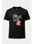 Vintage Garden Gül Baskılı Loose Fit Bisiklet Yaka Unisex Tişört Siyah 1