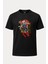Samuray Kitsune Kedi Baskılı Loose Fit Bisiklet Yaka Unisex Tişört 1
