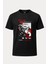 Mikasa Ackerman Attack On Titan Kırmızı Beyaz Baskılı Loose Fit Bisiklet Yaka Unisex Tişört Anime Manga Siyah 1