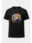 Öğrenci Sarman Sarı Kedi Baskılı Loose Fit Bisiklet Yaka Unisex Tişört Siyah 1