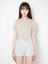 15339774 Likralı Fitilli Slim Fit Kadın T-Shirt Bej 1