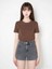 15339774 Likralı Fitilli Slim Fit Kadın T-Shirt Kahve 1