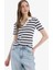 Yeni Sezon Slim Fit Dar Kesim Çizgili Polo Yaka Ribana Kısa Kollu Tişört 3