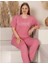 Charme Kadın Büyük Beden Bisiklet Yaka Milan Likralı Kısa Kol Pijama Takımı K601/246 - 1 Adet 1