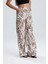Yaprak Desenli Beli Lastikli Keten Pantolon - Vizon 3