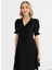 Kruvaze Yaka Desenli Siyah Standart Kadın Elbise 25YSL7617 3