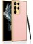 Galaxy S23 Ultra Kılıf Deri Görünümlü Kenarları Elektroplating Kaplama F10T Fizyon Kapak-Pembe 1