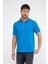 Erkek Düz Kısa Kollu Basic Uzun Petrol Mavi Polo Yaka Tişört 1