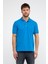 Erkek Düz Kısa Kollu Basic Uzun Petrol Mavi Polo Yaka Tişört 5