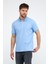 Erkek Düz Kısa Kollu Basic Uzun Buz Mavi Polo Yaka Tişört 5