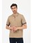 Erkek Basic Jakar Dokulu Bej Fermuarlı Polo Yaka Kıvrılmaz %100 Pamuk Slim Fit Tişört 1