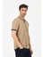Erkek Basic Jakar Dokulu Bej Fermuarlı Polo Yaka Kıvrılmaz %100 Pamuk Slim Fit Tişört 3