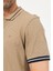 Erkek Basic Jakar Dokulu Bej Fermuarlı Polo Yaka Kıvrılmaz %100 Pamuk Slim Fit Tişört 5
