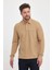 Erkek Uzun Basic Polo Yaka Cepli Düz Sarı Sweatshirt 5