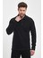 Erkek Basic Uzun Polo Yaka Bol Siyah Siyah Sweatshirt 1