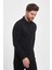 Erkek Basic Uzun Polo Yaka Bol Siyah Siyah Sweatshirt 3