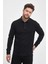 Erkek Basic Uzun Polo Yaka Bol Siyah Siyah Sweatshirt 4