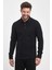Erkek Basic Uzun Polo Yaka Bol Siyah Siyah Sweatshirt 5