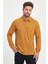 Erkek Uzun Basic Polo Yaka Cepli Düz Sarı Sweatshirt 5