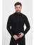 Erkek Uzun Kışlık Dik Yaka Fermuarlı Siyah Sweatshirt 4