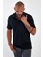 Erkek Basic Polo Yaka Düz Comfort Uzun Siyah Tişört 3