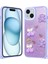 Apple iPhone 14 Kılıf Parlayan Sıvılı Simli Kabartma Figürlü F10T Cevze Kapak-Mor Ayı 1