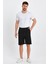 Erkek Lastikli Baskılı Cepli Klasik Kısa Siyah Şort 1