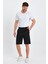 Erkek Lastikli Baskılı Cepli Klasik Kısa Siyah Şort 3