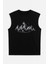 Erkek Bisiklet Yaka Baskılı Siyah Kolsuz T-Shirt 1