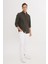 ALTINYILDIZ CLASSICS Erkek Haki Slim Fit Dar Kesim Italyan Yaka %100 Pamuk Gofre Gömlek 3