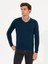 Erkek İndigo Slim Fit V Yaka Basic Triko Kazak 50211259-VR028 3