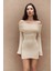Kirana Carmen Yaka Bej Mini Triko Elbise 4
