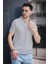 Ht 947008 Slim Fit Likralı Yarım Pat Çizgili Polo Yaka Erkek Tshirt 2