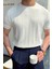 Beyaz Erkek Yuvarlak Yaka Örme T-Shirt 1