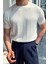 Beyaz Erkek Yuvarlak Yaka Örme T-Shirt 2