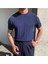Vizon-Lacivert 2'li Erkek Yuvarlak Yaka Örme T-Shirt 3