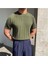 Haki Erkek Yuvarlak Yaka Örme T-Shirt 1