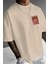 Erkek Bej Yetim Kol Oversize Carpet Baskılı Tshirt 2