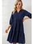 Kadın Düğmeli Kısa Kol Elbise 2559 - Lacivert 1