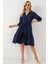 Kadın Düğmeli Kısa Kol Elbise 2559 - Lacivert 3