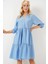 Kadın Düğmeli Kısa Kol Elbise 2559 - Indigo 1