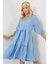 Kadın Düğmeli Kısa Kol Elbise 2559 - Indigo 4