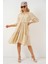 Kadın Düğmeli Kısa Kol Elbise 2559 - Krem 2