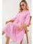 Kadın Düğmeli Kısa Kol Elbise 2559 - Pembe 2