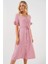 Kadın Kısa Kol Düğmeli Elbise 2555 - Pudra 1