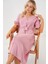 Kadın Kısa Kol Düğmeli Elbise 2555 - Pudra 2