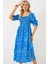 2512 Desenli Yırtmaçlı Elbise - Mavi 1