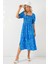 2512 Desenli Yırtmaçlı Elbise - Mavi 3