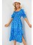 2512 Desenli Yırtmaçlı Elbise - Mavi 4